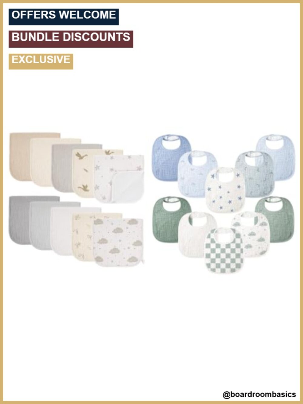 Muslin Baby Bibs & Burp Cloths Set 10 Pack Cotton Water Resistant